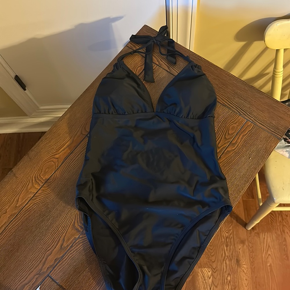 BLEU by Rod Beattie Black One-Pierce Halter Swimsuit with Cross Tied Back